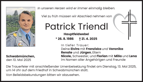 Traueranzeige von Patrick Triendl von Schwabmünchner Allgemeine