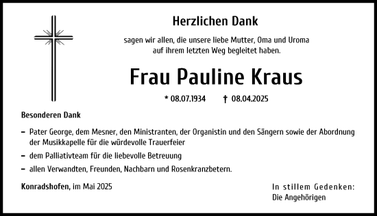 Traueranzeige von Pauline Kraus von Schwabmünchner Allgemeine