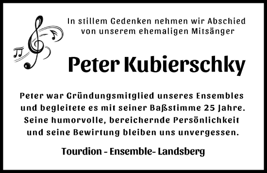Traueranzeige von Peter Kubierschky von Landsberger Tagblatt