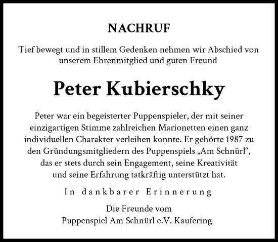Traueranzeige von Peter Kubierschky von Landsberger Tagblatt
