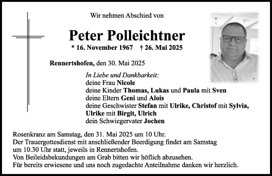Traueranzeige von Peter Polleichtner von Neuburger Rundschau