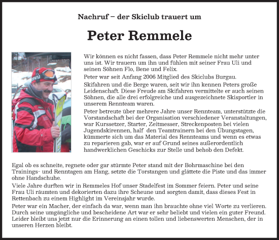 Traueranzeige von Peter Remmele von Günzburger Zeitung
