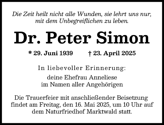 Traueranzeige von Peter Simon von Augsburger Allgemeine