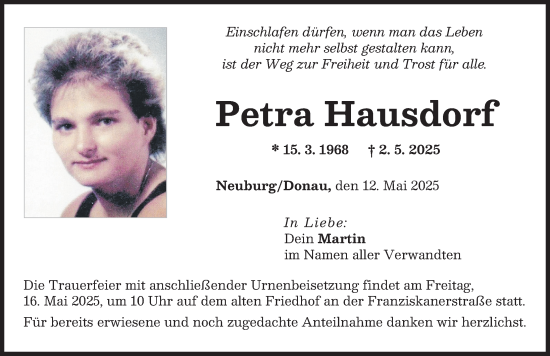 Traueranzeige von Petra Hausdorf von Neuburger Rundschau