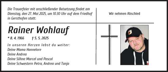 Traueranzeige von Rainer Wohlauf von Augsburger Allgemeine