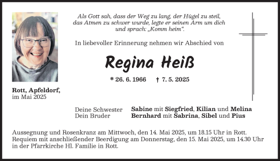 Traueranzeige von Regina Heiß von Landsberger Tagblatt