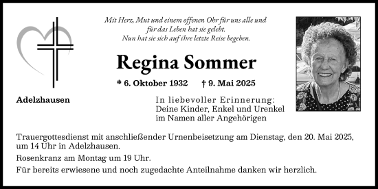 Traueranzeige von Regina Sommer von Aichacher Nachrichten