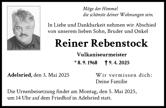 Traueranzeige von Reiner Rebenstock von Augsburger Allgemeine