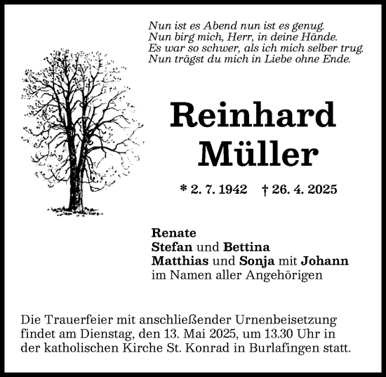 Traueranzeige von Reinhard Müller von Neu-Ulmer Zeitung