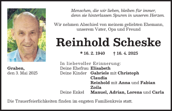 Traueranzeige von Reinhold Scheske von Schwabmünchner Allgemeine