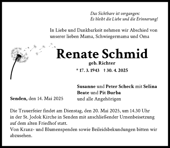 Traueranzeige von Renate Schmid von Neu-Ulmer Zeitung