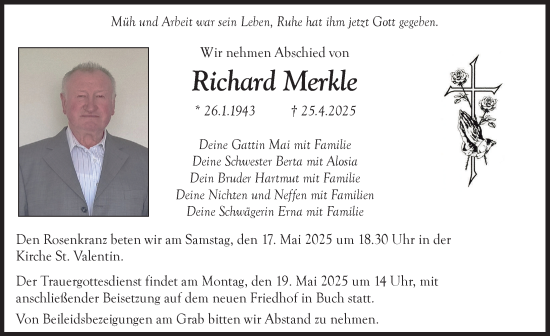 Traueranzeige von Richard Merkle von Illertisser Zeitung
