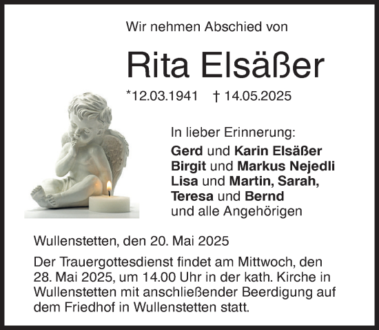 Traueranzeige von Rita Elsäßer von Neu-Ulmer Zeitung, Augsburger Allgemeine