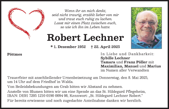 Traueranzeige von Robert Lechner von Aichacher Nachrichten