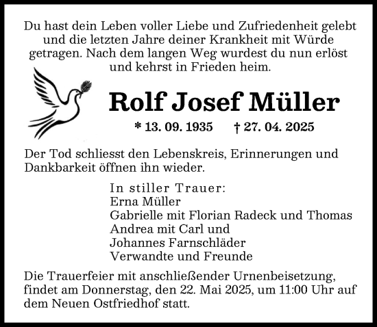 Traueranzeige von Rolf Josef Müller von Augsburger Allgemeine