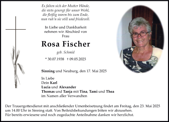 Traueranzeige von Rosa Fischer von Neuburger Rundschau