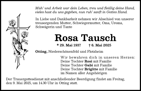 Traueranzeige von Rosa Tausch von Donauwörther Zeitung
