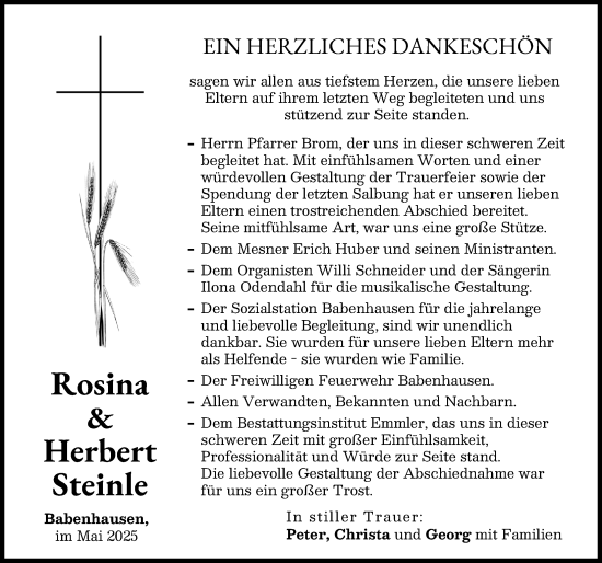 Traueranzeige von Rosina Steinle von Illertisser Zeitung