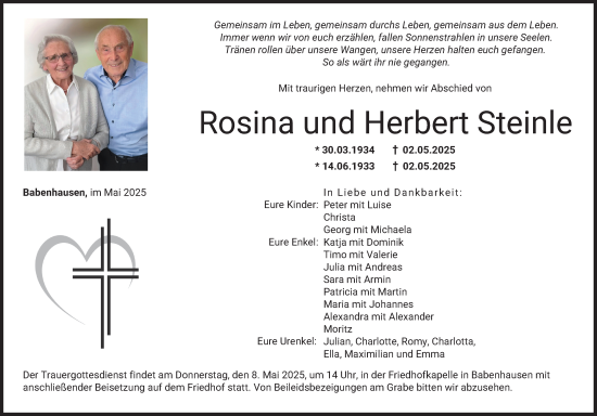 Traueranzeige von Rosina Steinle von Illertisser Zeitung