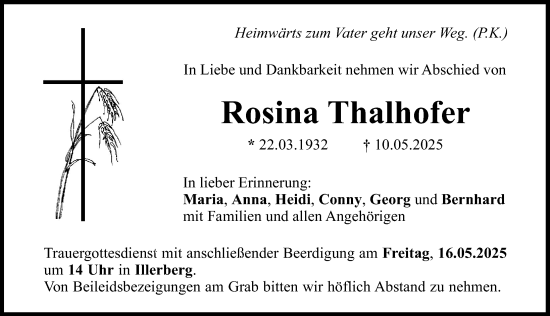 Traueranzeige von Rosina Thalhofer von Neu-Ulmer Zeitung
