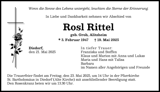 Traueranzeige von Rosl Rittel von Augsburger Allgemeine