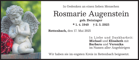 Traueranzeige von Rosmarie Augenstein von Günzburger Zeitung