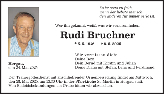 Traueranzeige von Rudi Bruchner von Augsburger Allgemeine