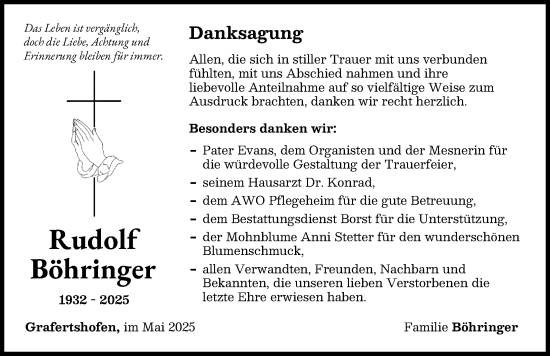 Traueranzeige von Rudolf Böhringer von Neu-Ulmer Zeitung