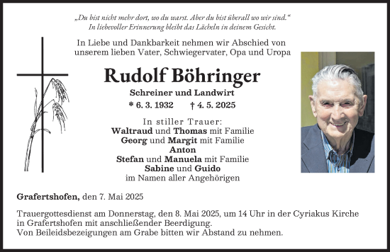Traueranzeige von Rudolf Böhringer von Neu-Ulmer Zeitung