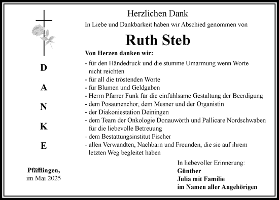 Traueranzeige von Ruth Steb von Rieser Nachrichten