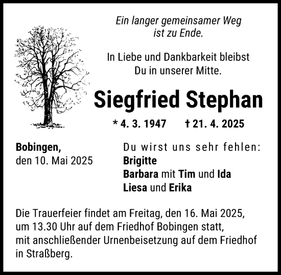 Traueranzeige von Siegfried Stephan von Augsburger Allgemeine