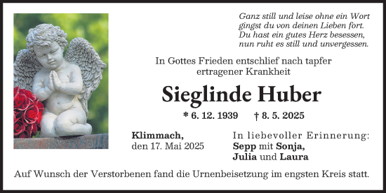 Traueranzeige von Sieglinde Huber von Schwabmünchner Allgemeine