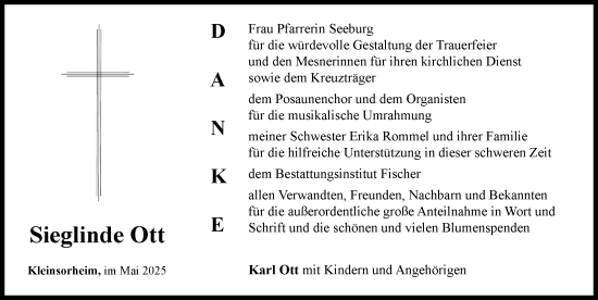 Traueranzeige von Sieglinde Ott von Rieser Nachrichten