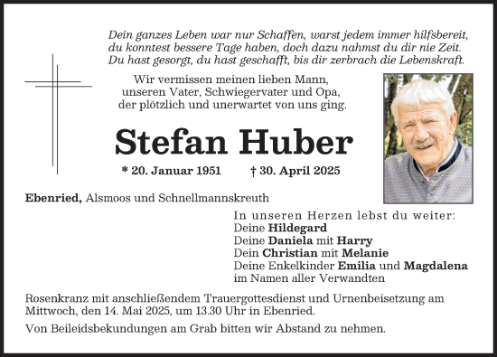 Traueranzeige von Stefan Huber von Aichacher Nachrichten