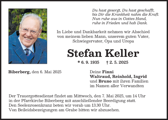 Traueranzeige von Stefan Keller von Neu-Ulmer Zeitung