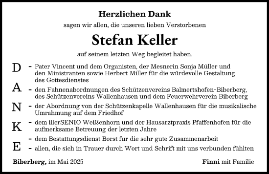 Traueranzeige von Stefan Keller von Neu-Ulmer Zeitung
