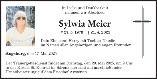 Traueranzeige von Sylwia Meier von Augsburger Allgemeine
