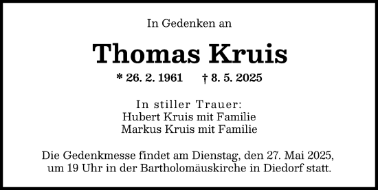 Traueranzeige von Thomas Kruis von Augsburger Allgemeine