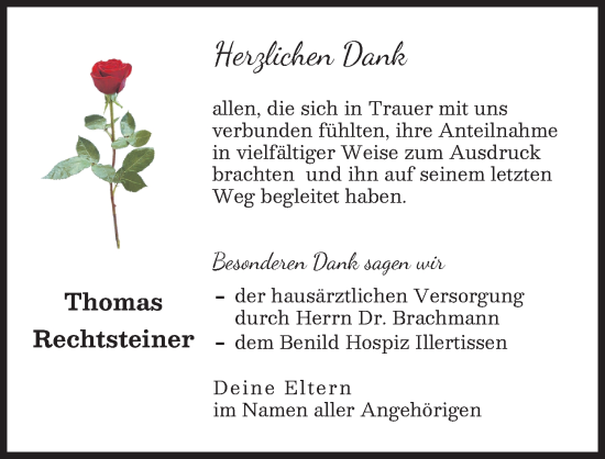 Traueranzeige von Thomas Rechtsteiner von Illertisser Zeitung