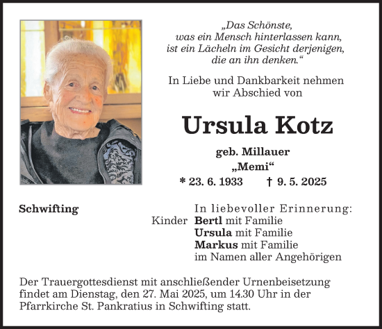 Traueranzeige von Ursula Kotz von Landsberger Tagblatt