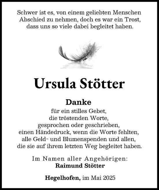 Traueranzeige von Ursula Stötter von Neu-Ulmer Zeitung
