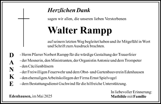 Traueranzeige von Walter Rampp von Mittelschwäbische Nachrichten