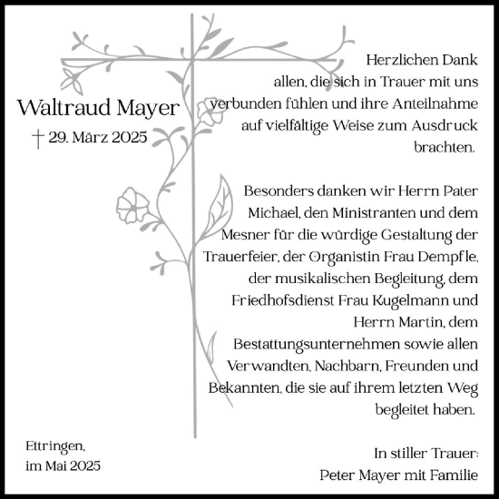 Traueranzeige von Waltraud Mayer von Mindelheimer Zeitung