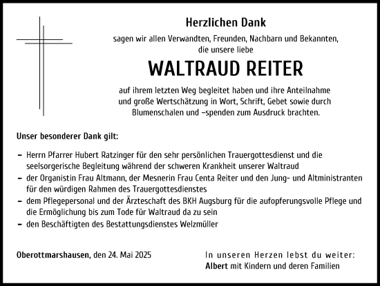Traueranzeige von Waltraud Reiter von Schwabmünchner Allgemeine