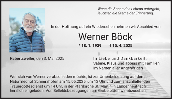 Traueranzeige von Werner Böck von Schwabmünchner Allgemeine, Augsburg-Land