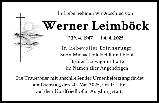 Traueranzeige von Werner Leimböck von Augsburger Allgemeine