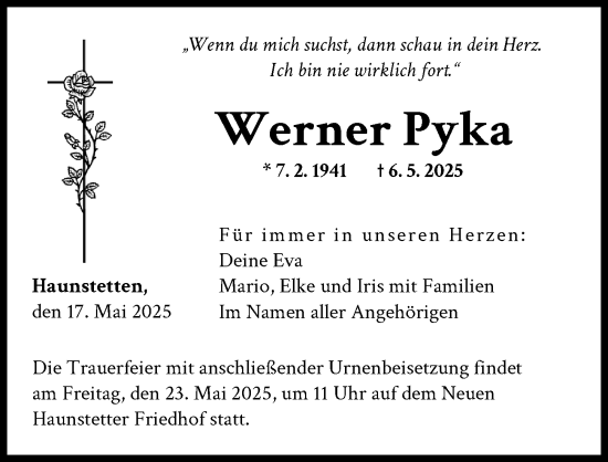 Traueranzeige von Werner Pyka von Augsburger Allgemeine