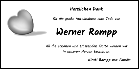 Traueranzeige von Werner Rampp von Friedberger Allgemeine