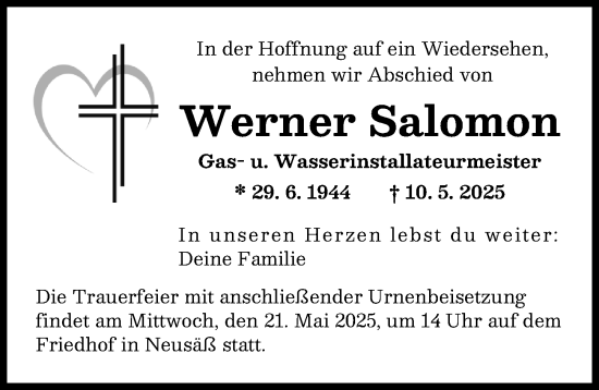 Traueranzeige von Werner Salomon von Augsburger Allgemeine