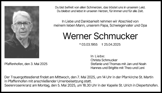 Traueranzeige von Werner Schmucker von Neu-Ulmer Zeitung
